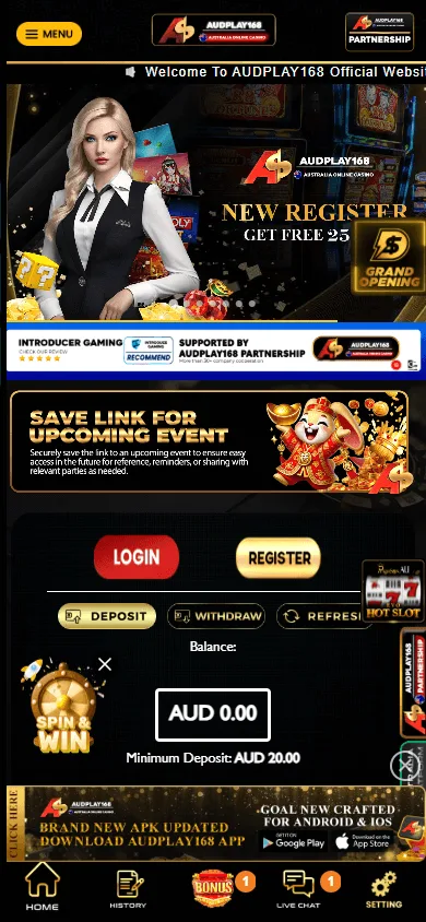 Audplay168 Casino home experience on mobile