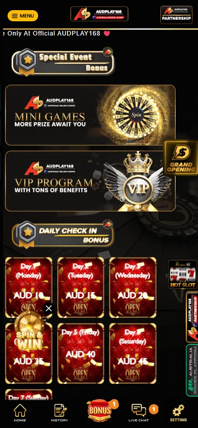 Audplay168 Casino promotions on mobile